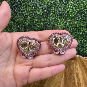Handmade artesian Heart-Shaped Gold‎ and Pink Earrings NEW